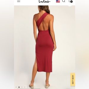 NWT LULUS Pure Attraction Burgundy One-Shoulder Ribbed Midi Dress
